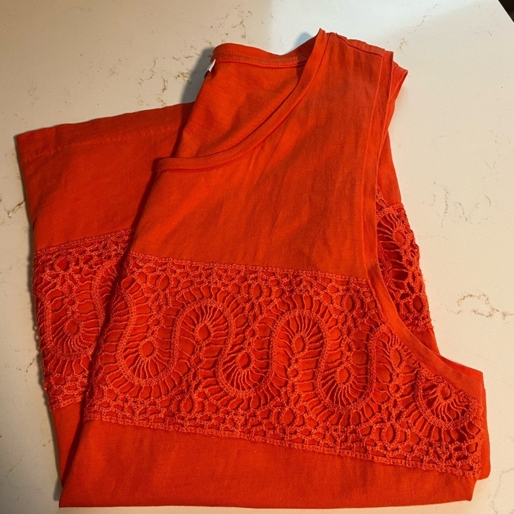 J Crew Orange Tank with Crochet Stripes size M